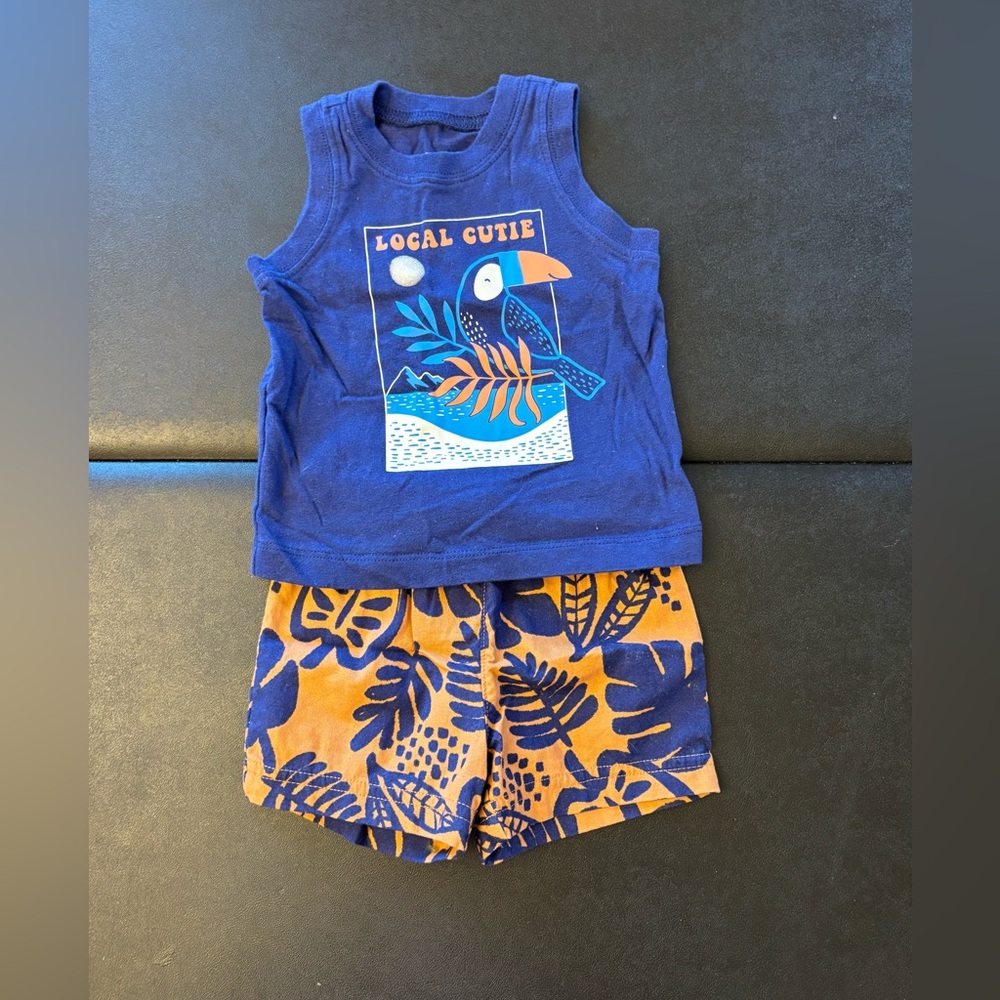 Blue and Orange Tropical 0-3M Outfit
